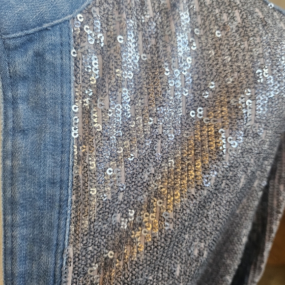 Chico's Denim and Silver Sequin Jacket - Picture 3 of 4